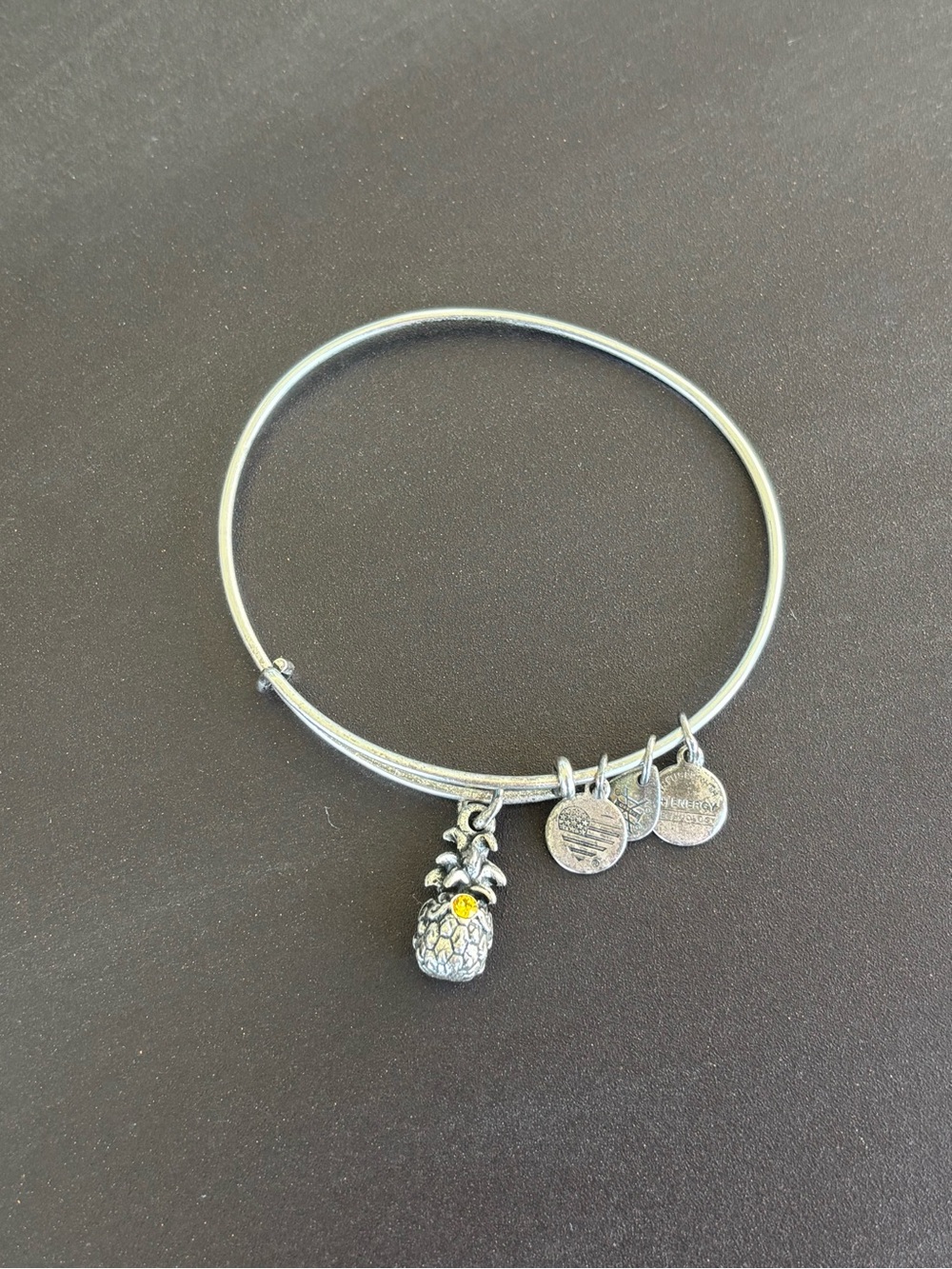 Alex and Ani Silver Pineapple Charm Bangle with Yellow Accent